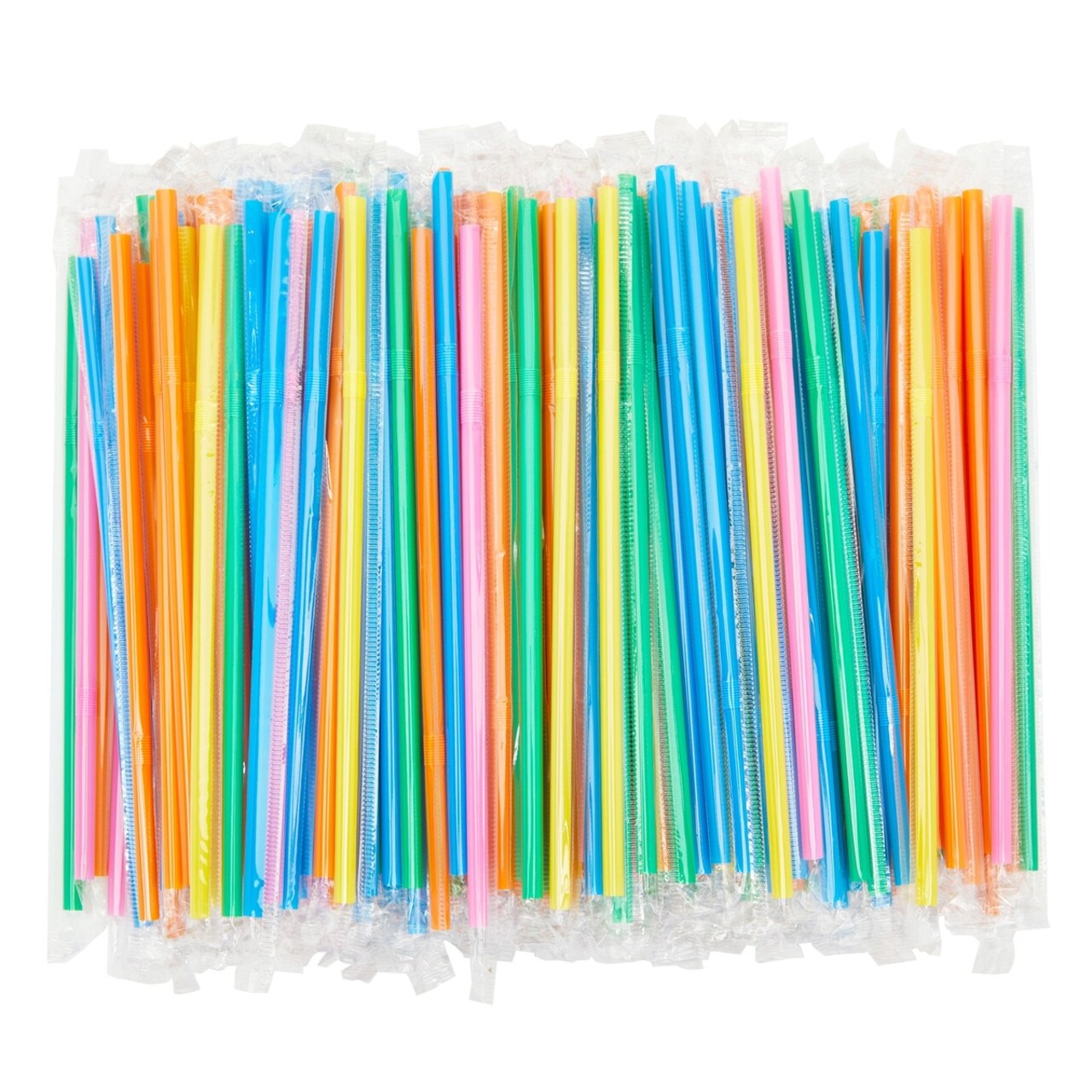 Multicolor Plastic Flexible Drinking Straws, Disposable Individually Wrapped (7.75 In, 500 Pieces)